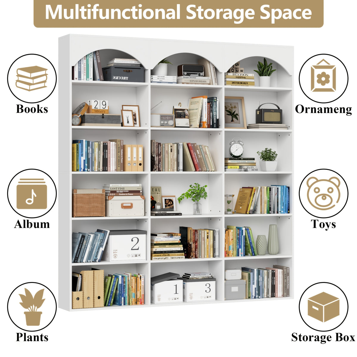 71 tall 7 tier arched bookcase modern triple wide bookshelf
