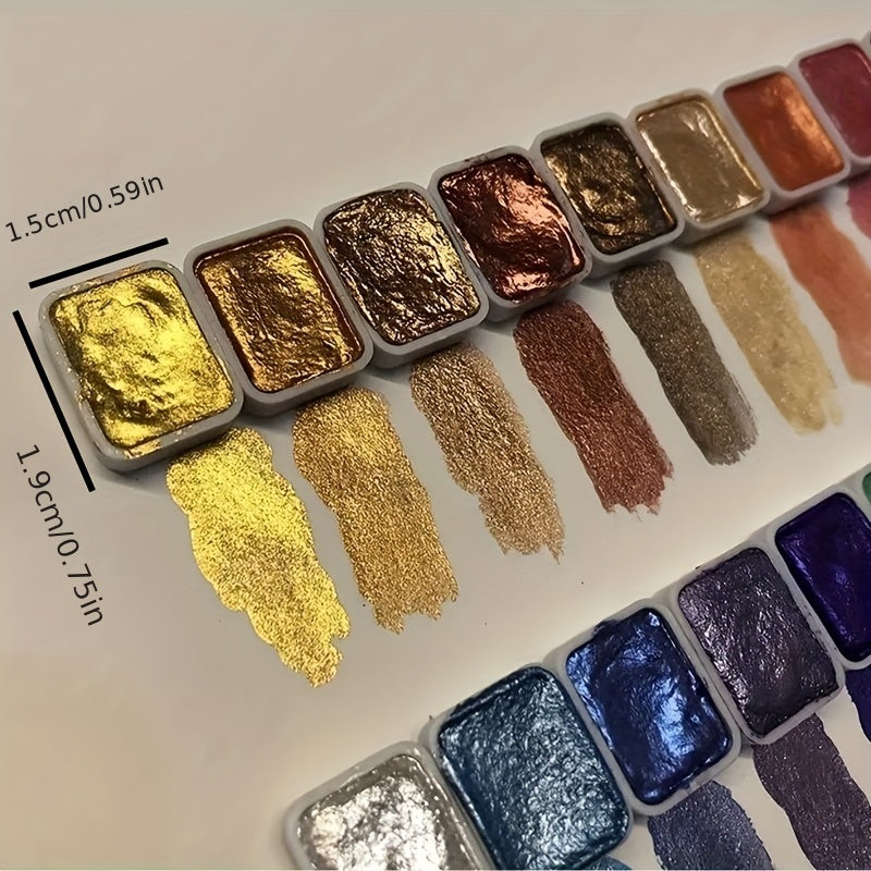 24 colors mini pearlescent watercolor pigment portable metal