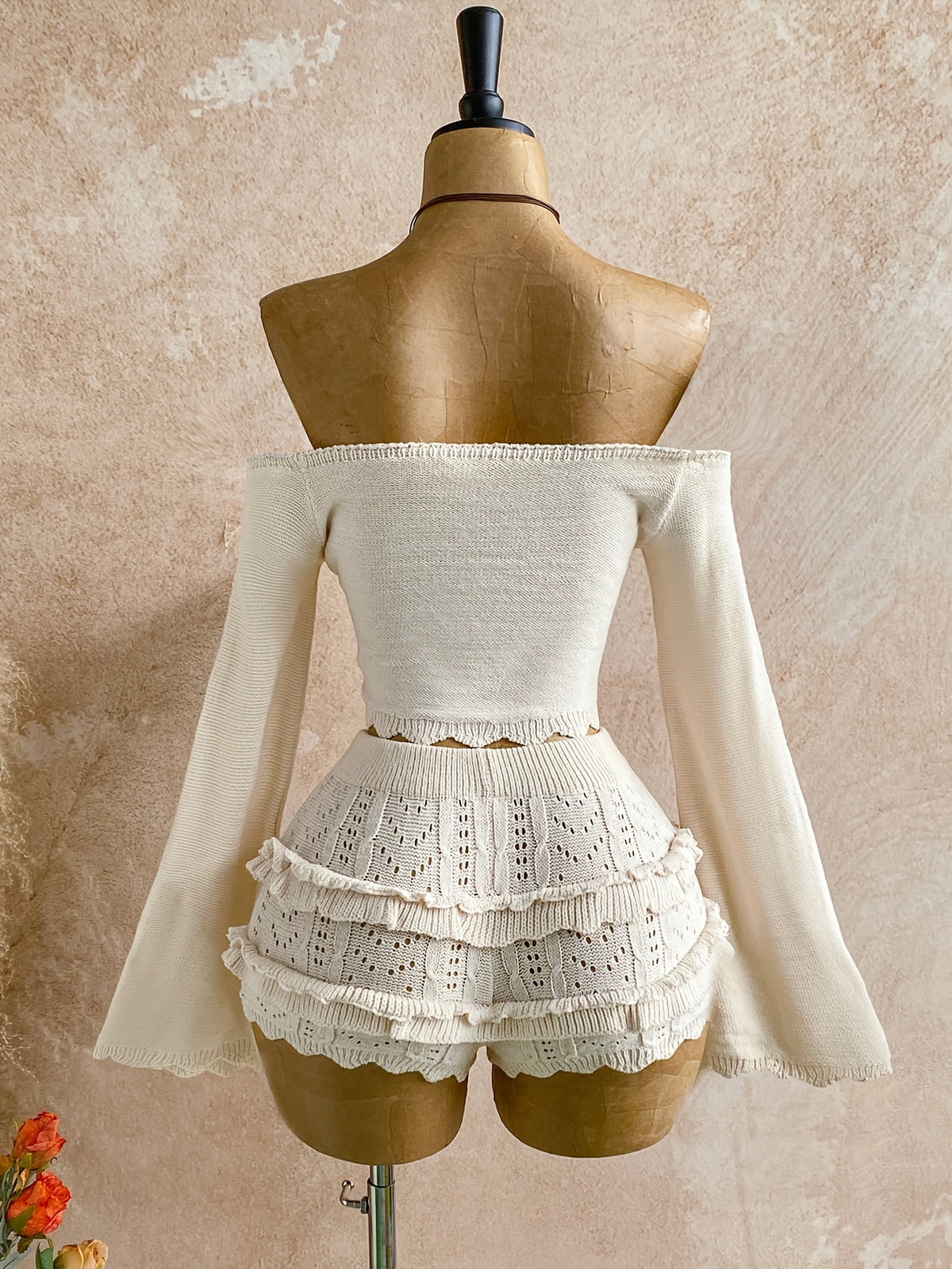 two piece womens fashionable   shoulder tie front sweater