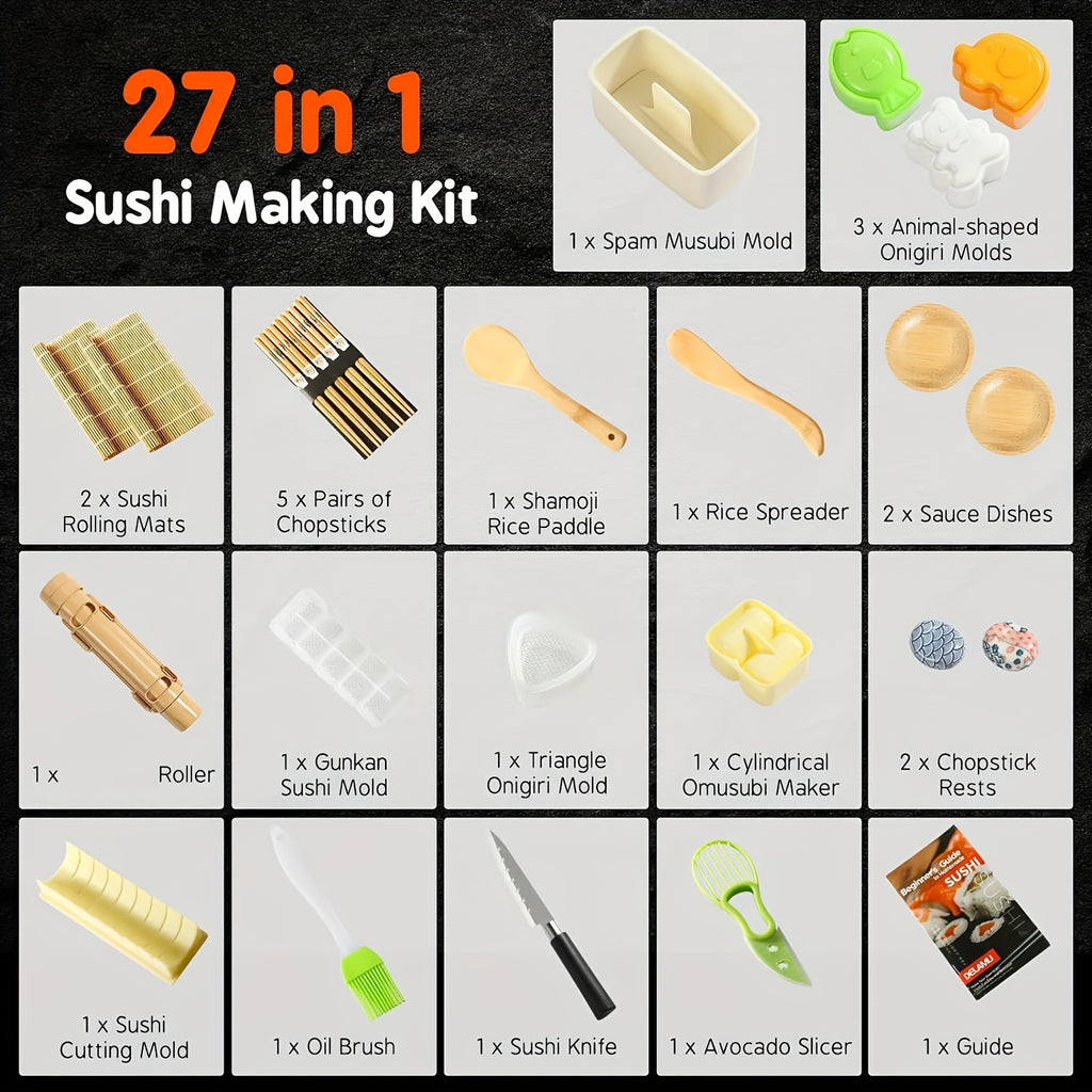 9 27pcs sushi making kit rice roll molds tool home beginners
