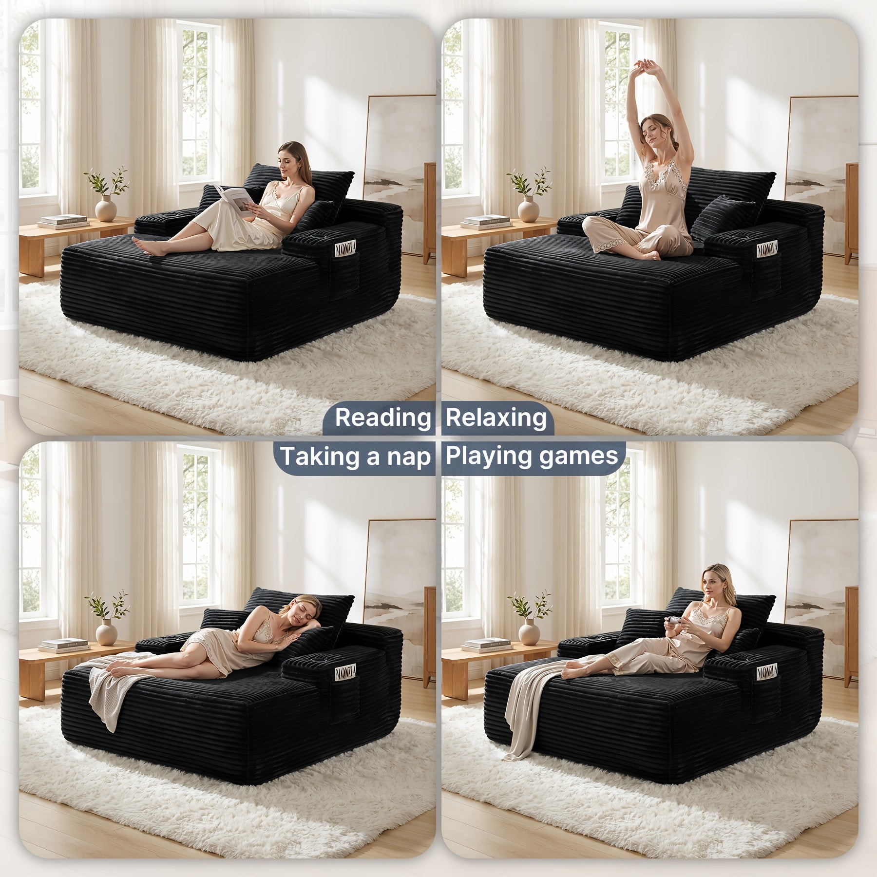 extra large boneless sofa chaise lounge cup holder side