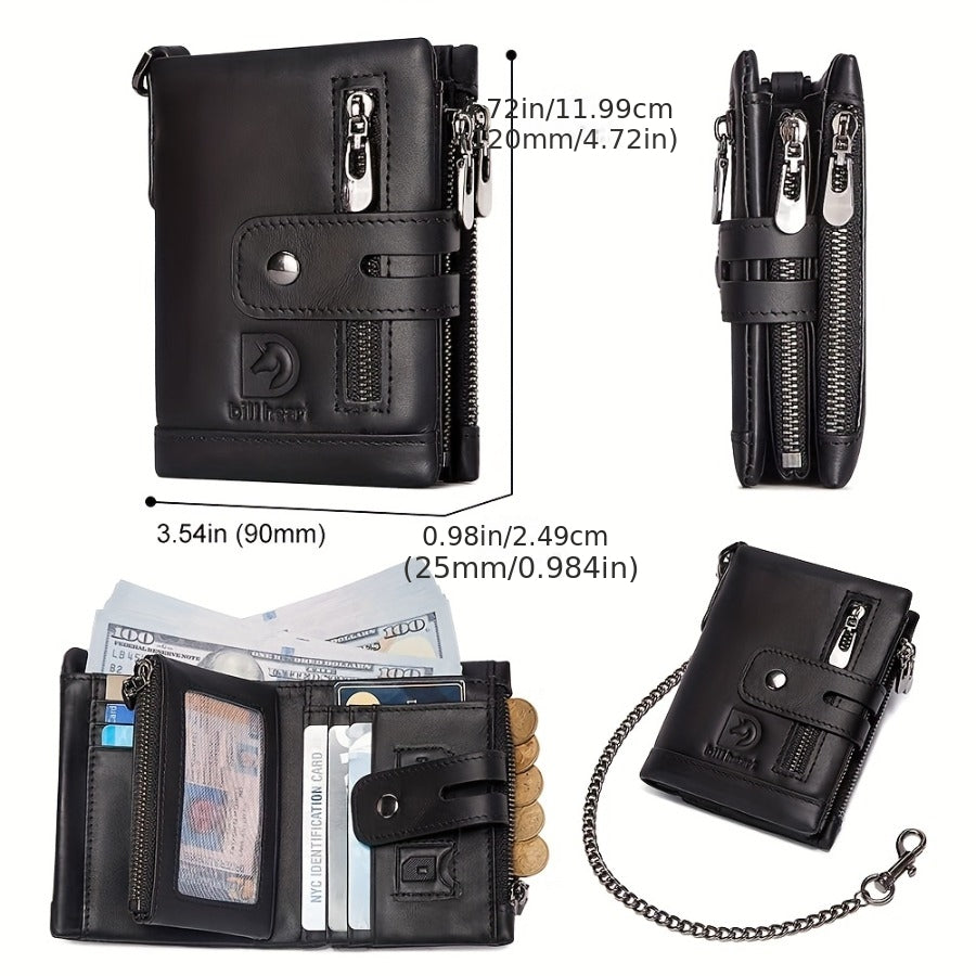 mens wallet chain leather short wallet rfid shielding card