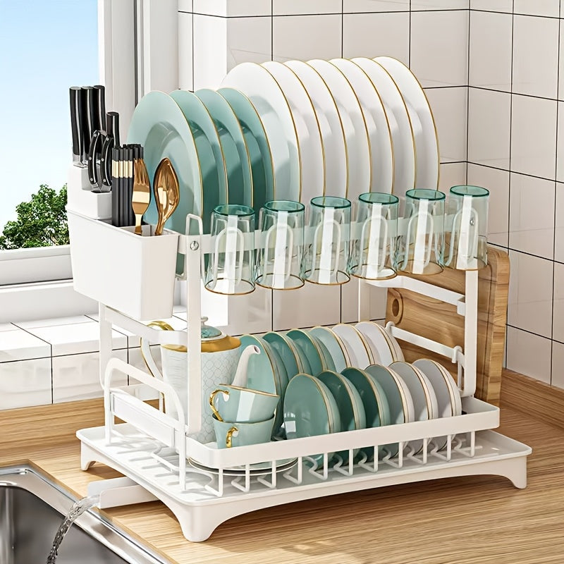 1 double layer dish rack utensil holder rust proof kitchen