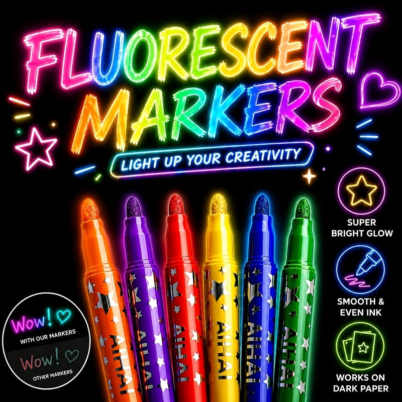 glow in dark highlighters 3 pack neon pattern markers