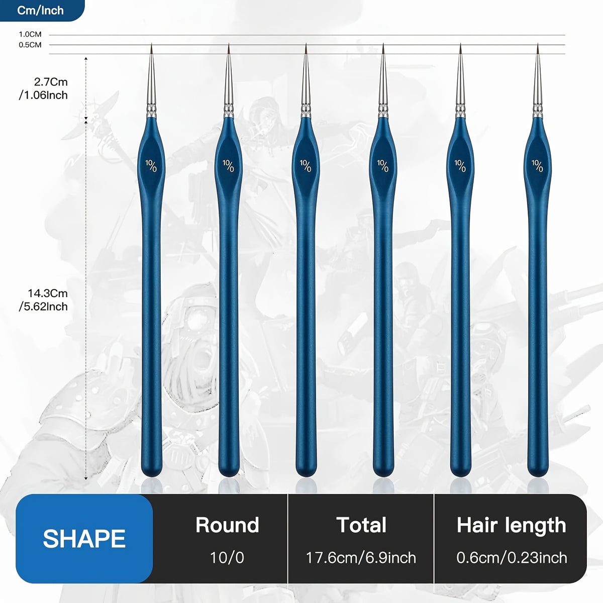 6pcs miniature paint brush set   5 0 3 0 tip triangular