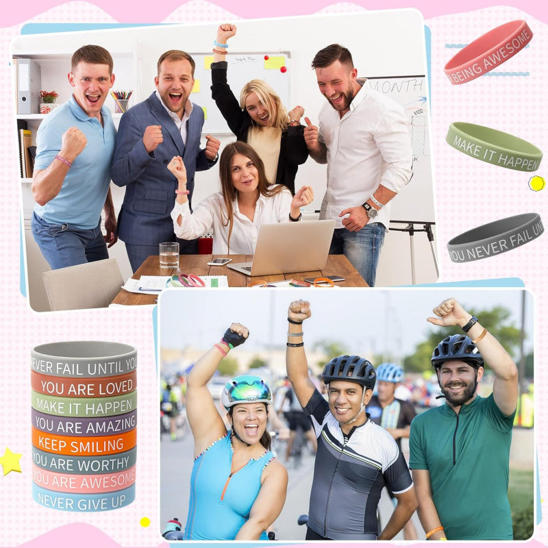 custom 55pcs inspirational quote rubber wristbands bulk