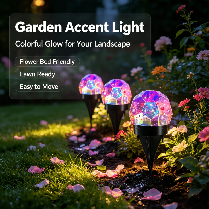 2pcs solar color changing crystal ball ground plug light