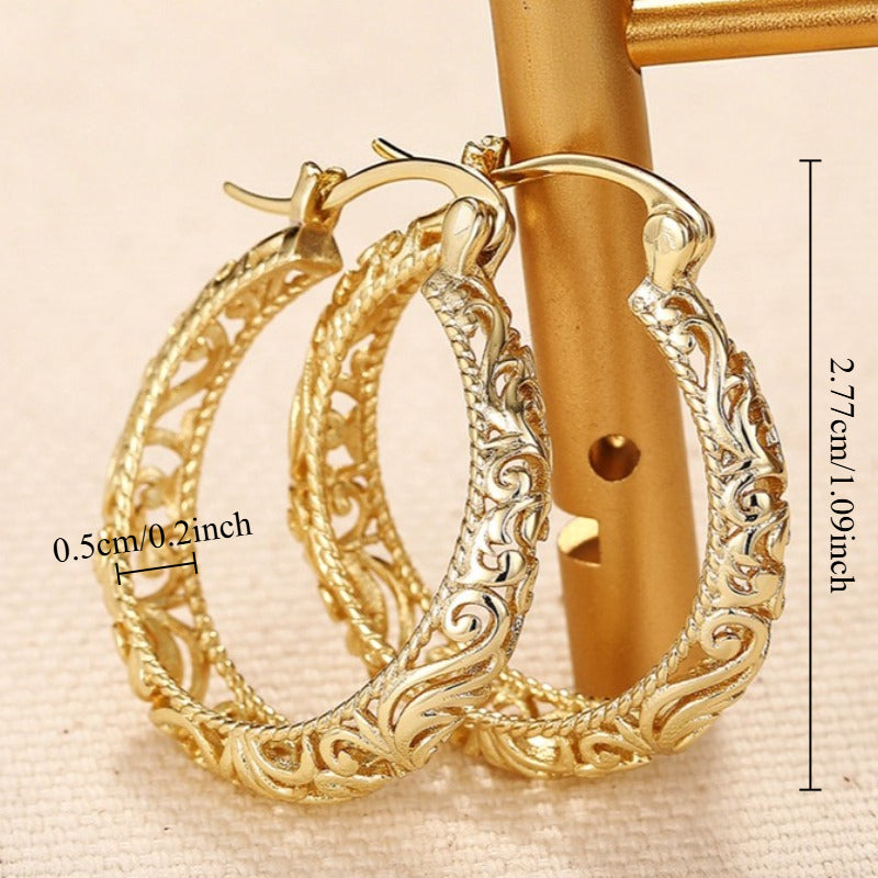 1 pair elegant sparkling hollow pattern hoop earrings women