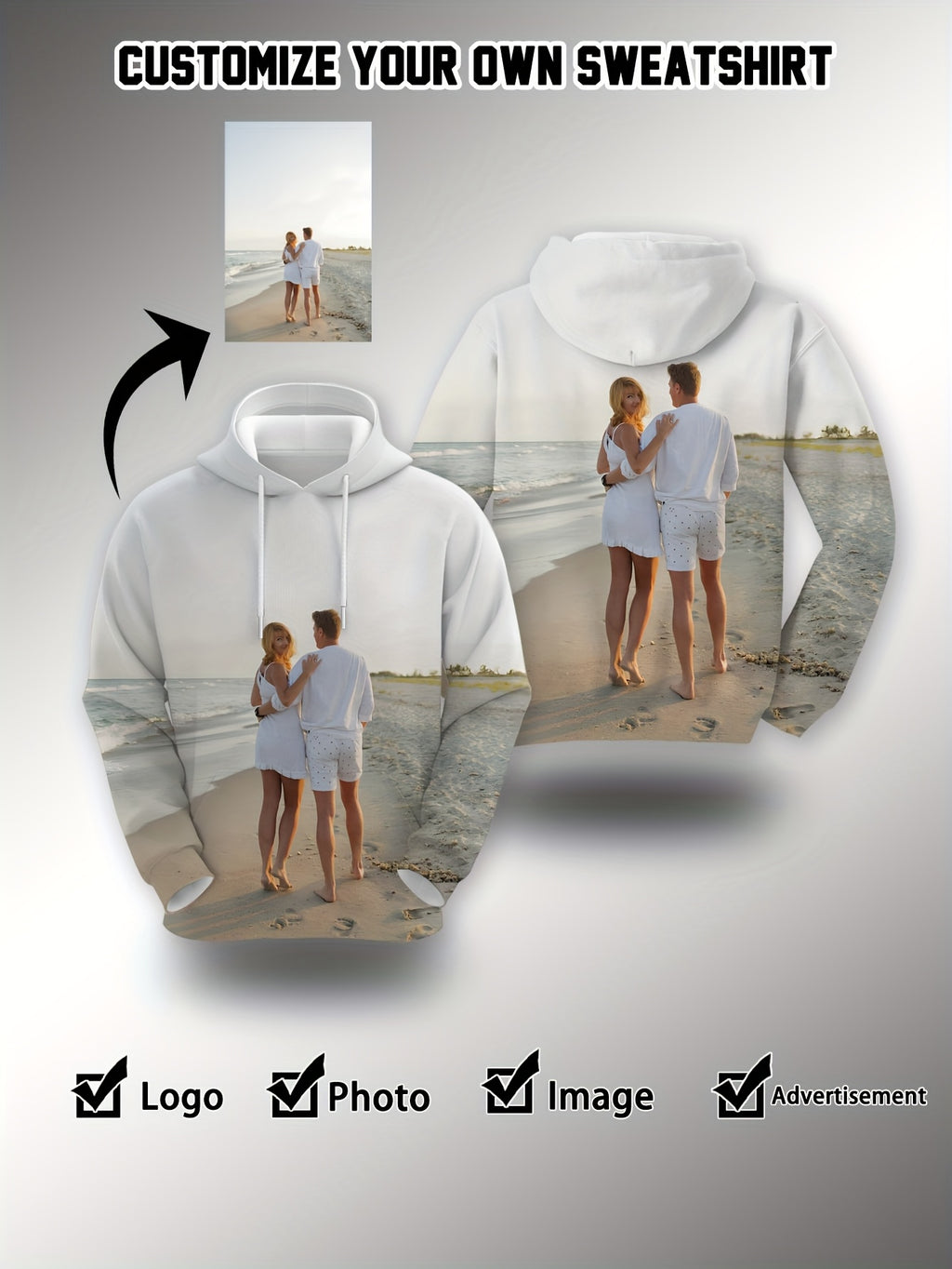 mens custom photo text hooded sweatshirt picture photo