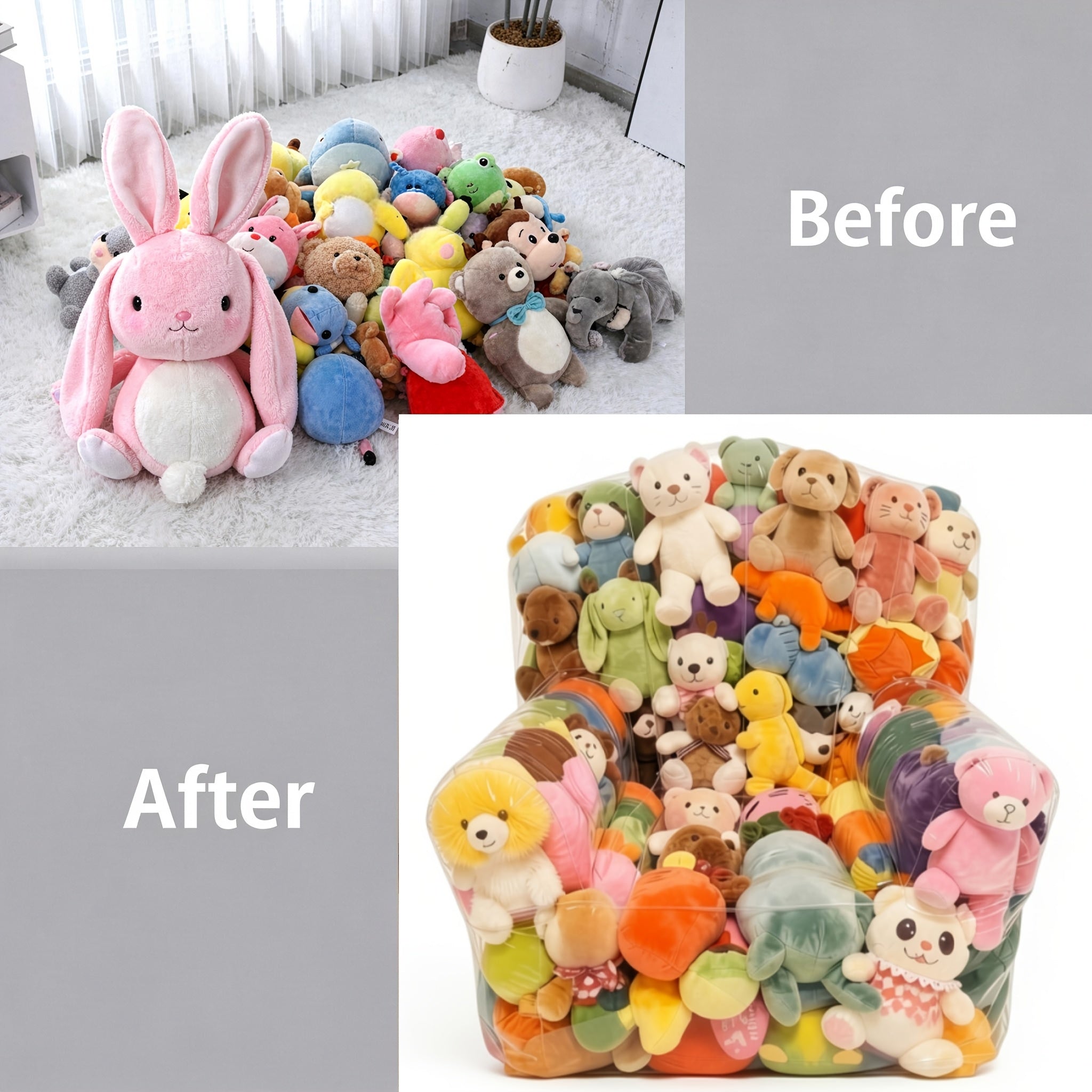 1pc large capacity transparent bean bag plush animal storage