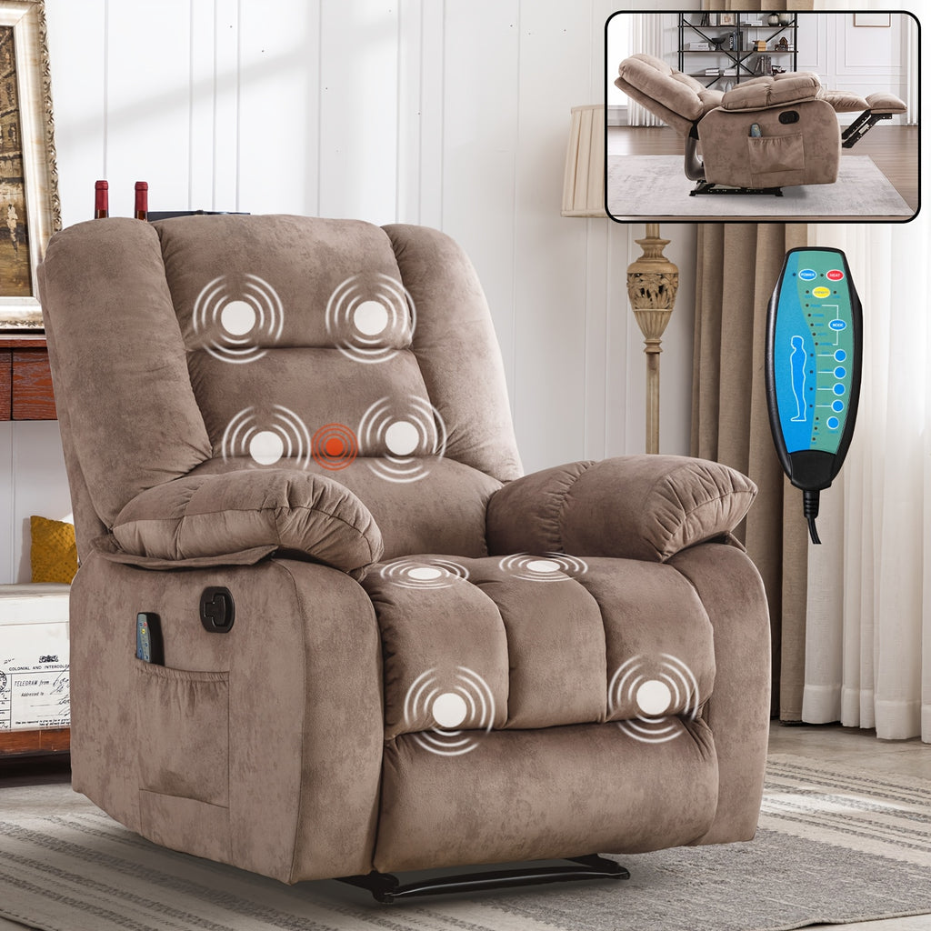 oversized manual recliner chair massage heat soft fabric