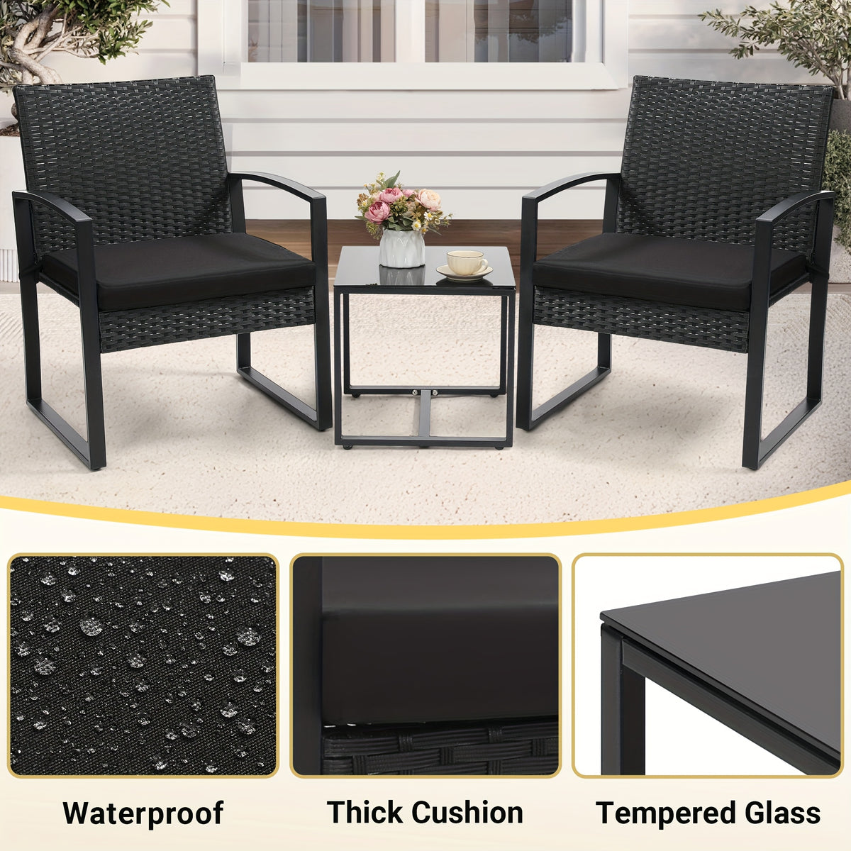 3pcs rattan bistro set outdoor patio furniture conversation