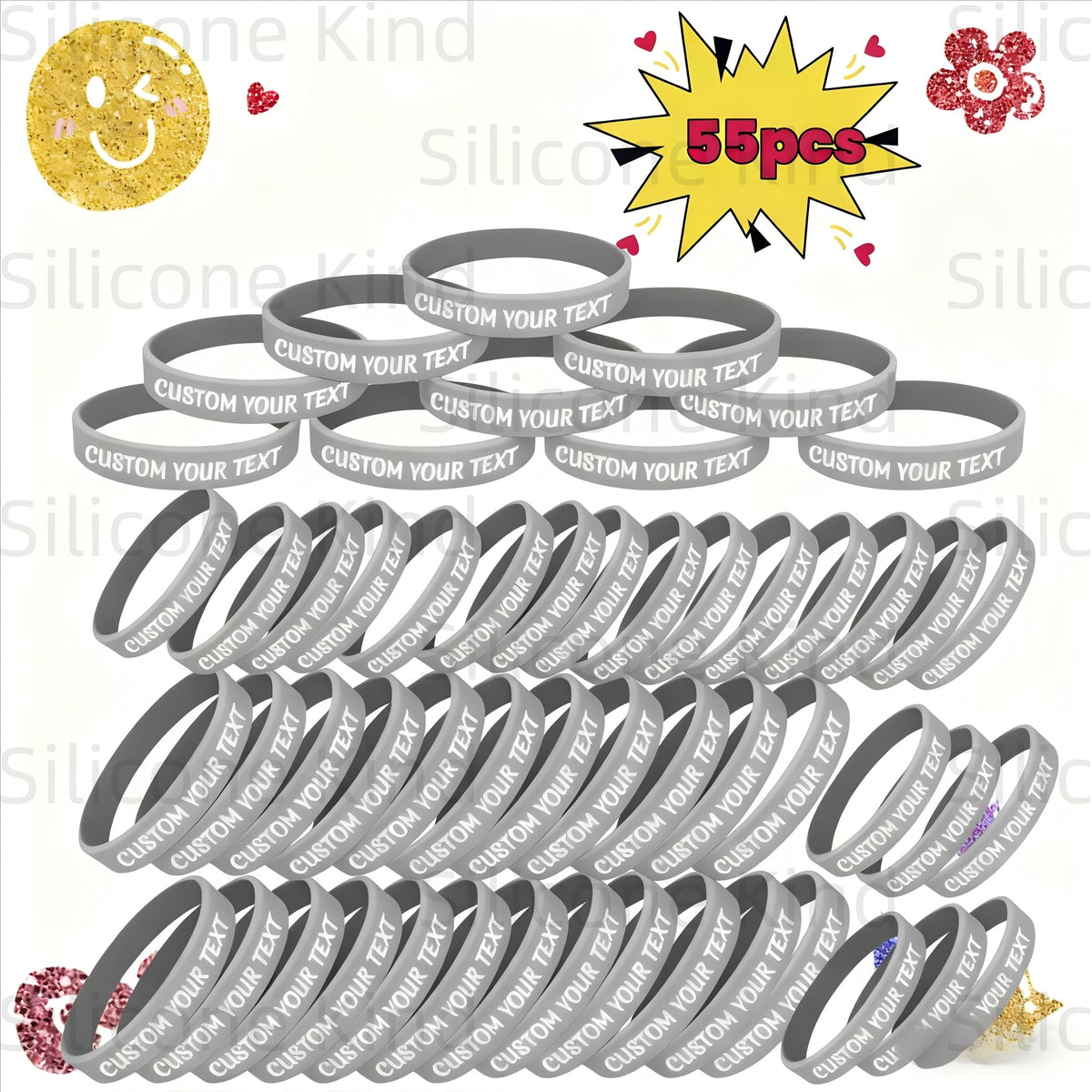 custom 55pcs inspirational quote rubber wristbands bulk