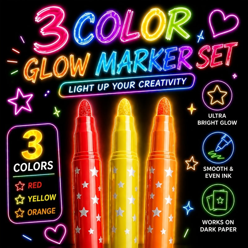 glow in dark highlighters 3 pack neon pattern markers
