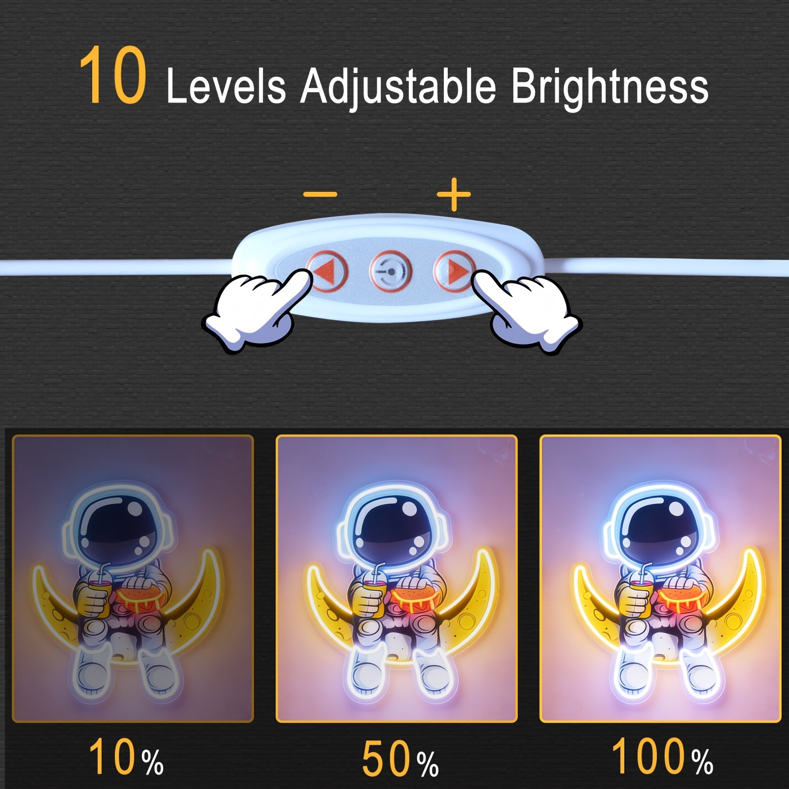 a neon astronaut sign an adjustable brightness art piece