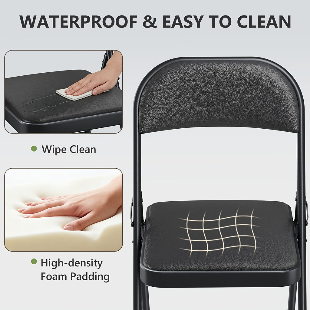 4 pack heavy duty black folding chairs padded seats portable