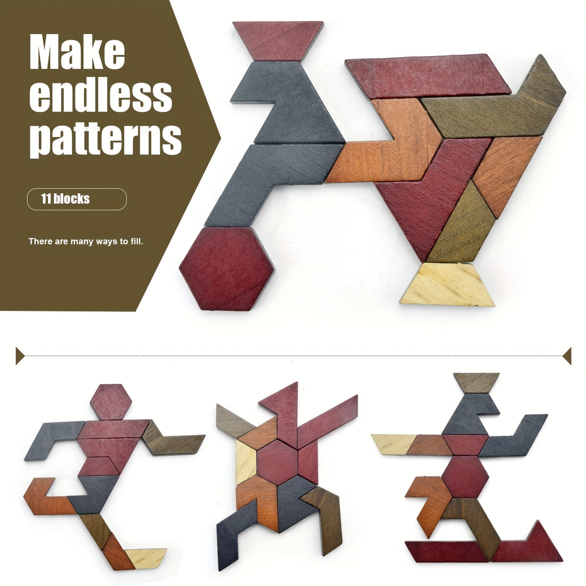 1 set hexagon tangram puzzle wooden puzzle toys challenging