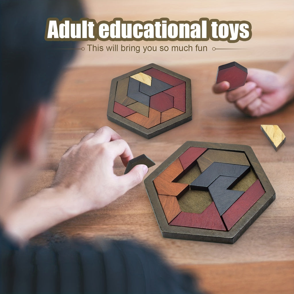 1 set hexagon tangram puzzle wooden puzzle toys challenging