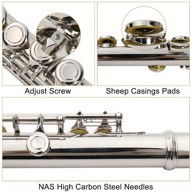 nickel plated c closed hole 16 key concert band flute in