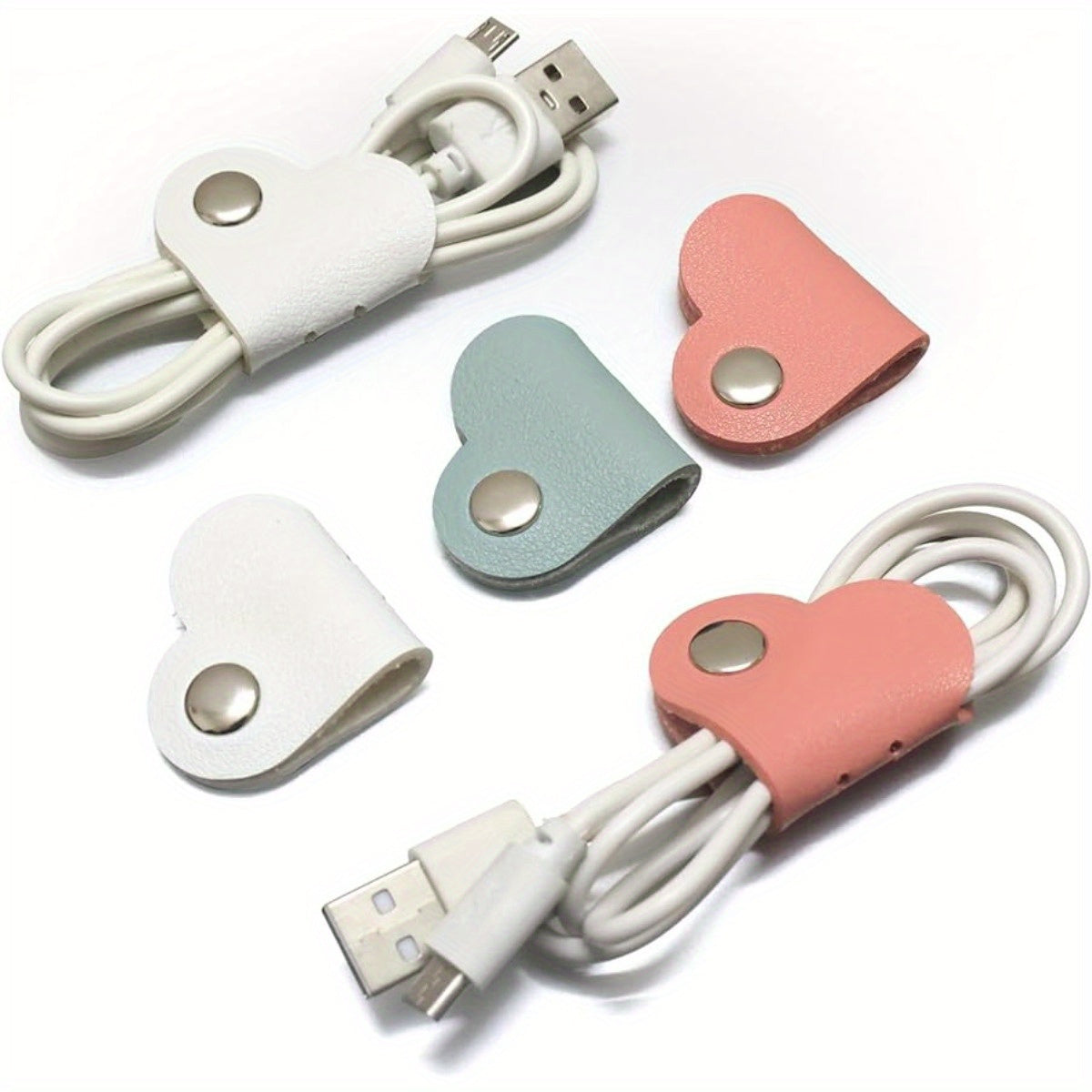 10 pack heart shaped faux leather cable straps multi color