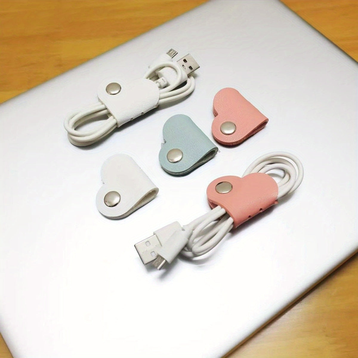 10 pack heart shaped faux leather cable straps multi color