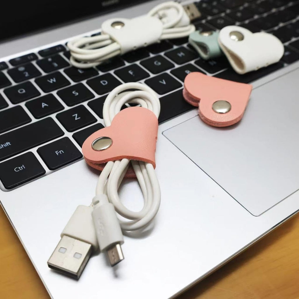 10 pack heart shaped faux leather cable straps multi color