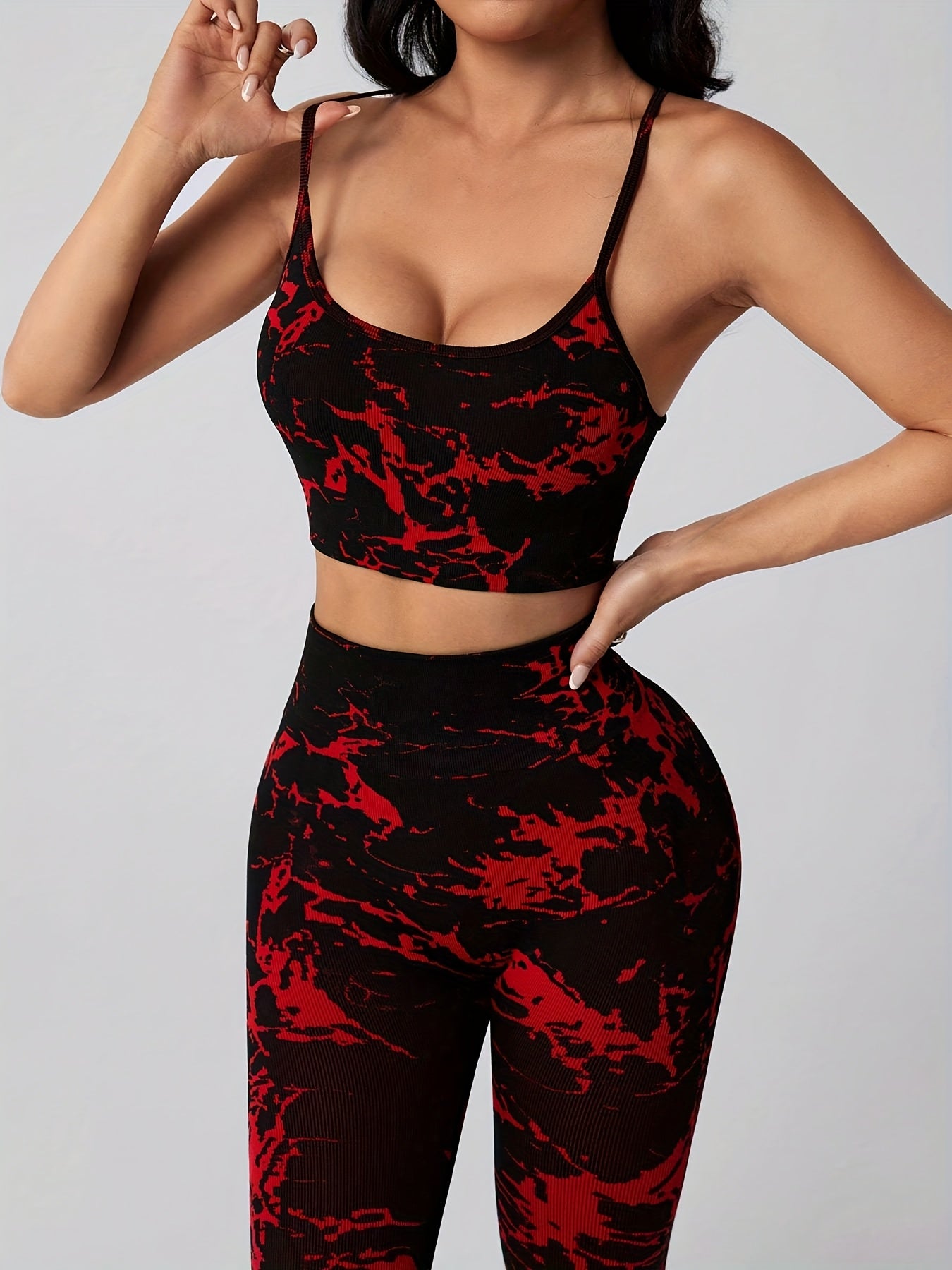 2pcs   tie dye sports set high waisted yoga leggings tank