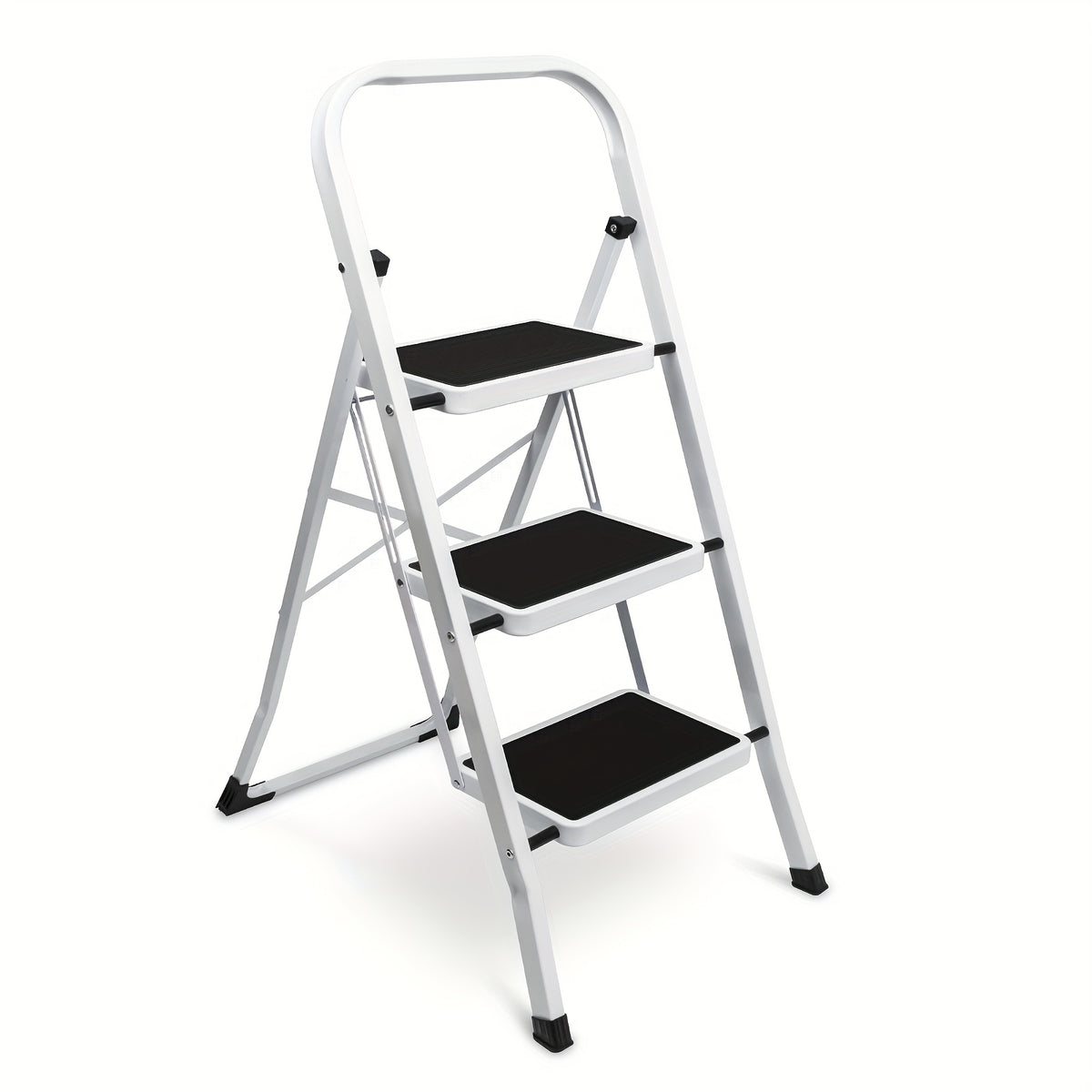 3 step ladder folding step stool wide anti slip pedal 500lbs