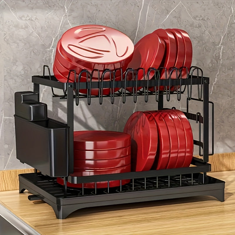 1 double layer dish rack utensil holder rust proof kitchen