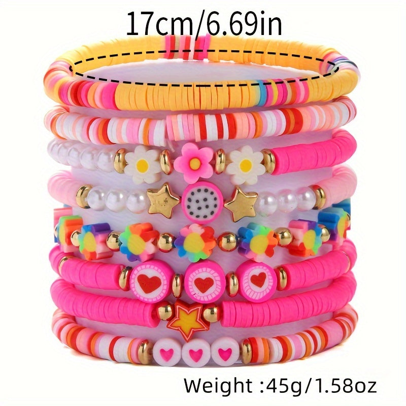 8pcs sweet cute floral heart themed pink multi layer