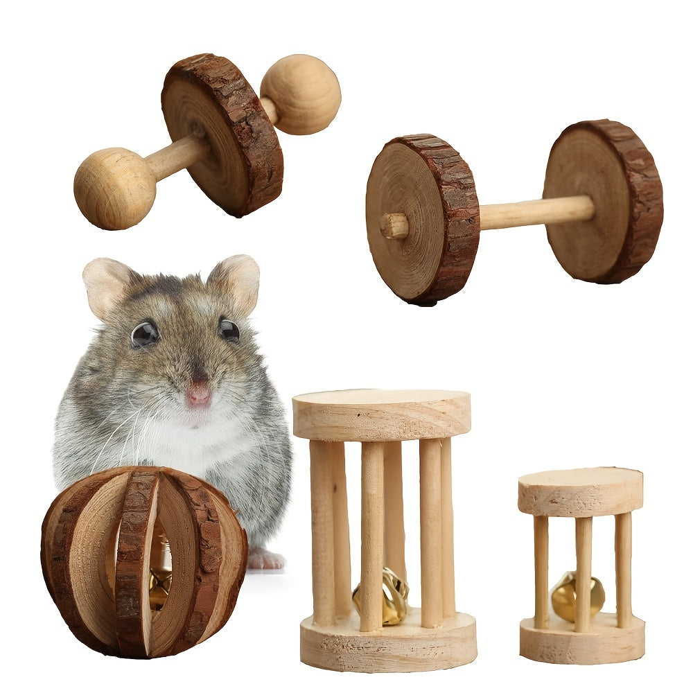 5pcs wooden pet toys set   long lasting toys hamsters