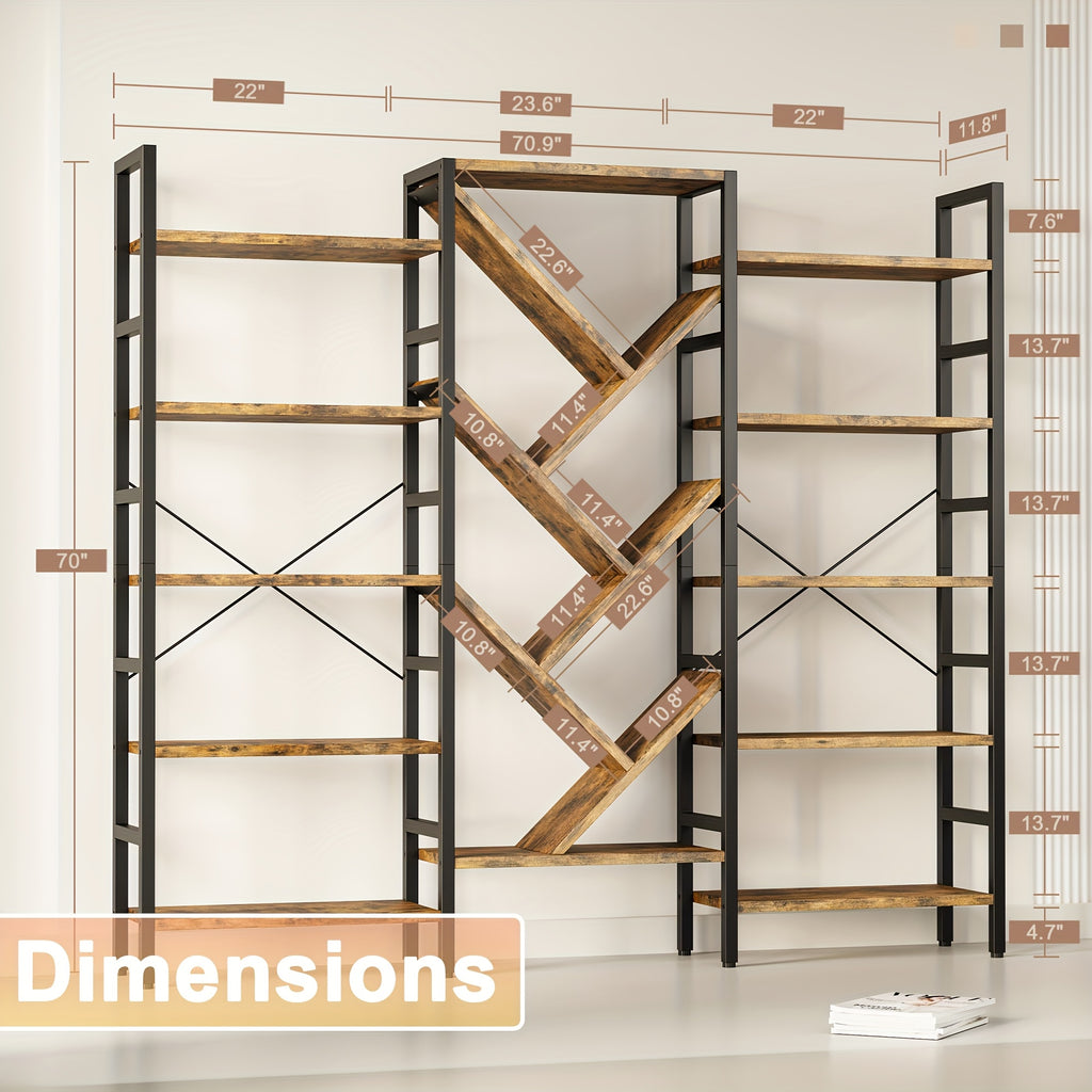 a   wooden bookcase measuring 70 9 x 70 featuring 5