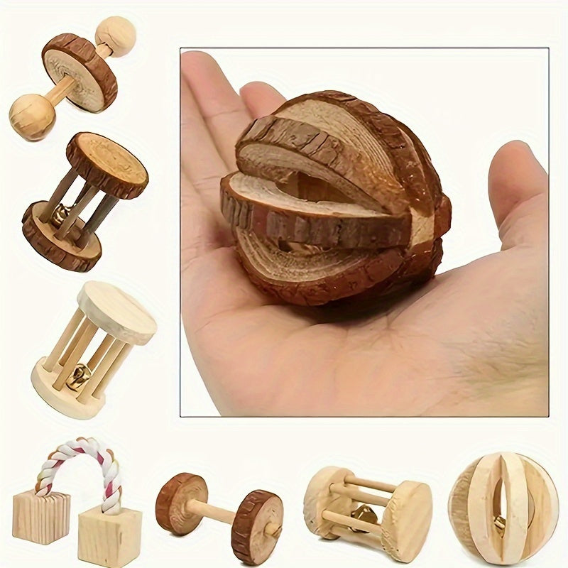 5pcs wooden pet toys set   long lasting toys hamsters