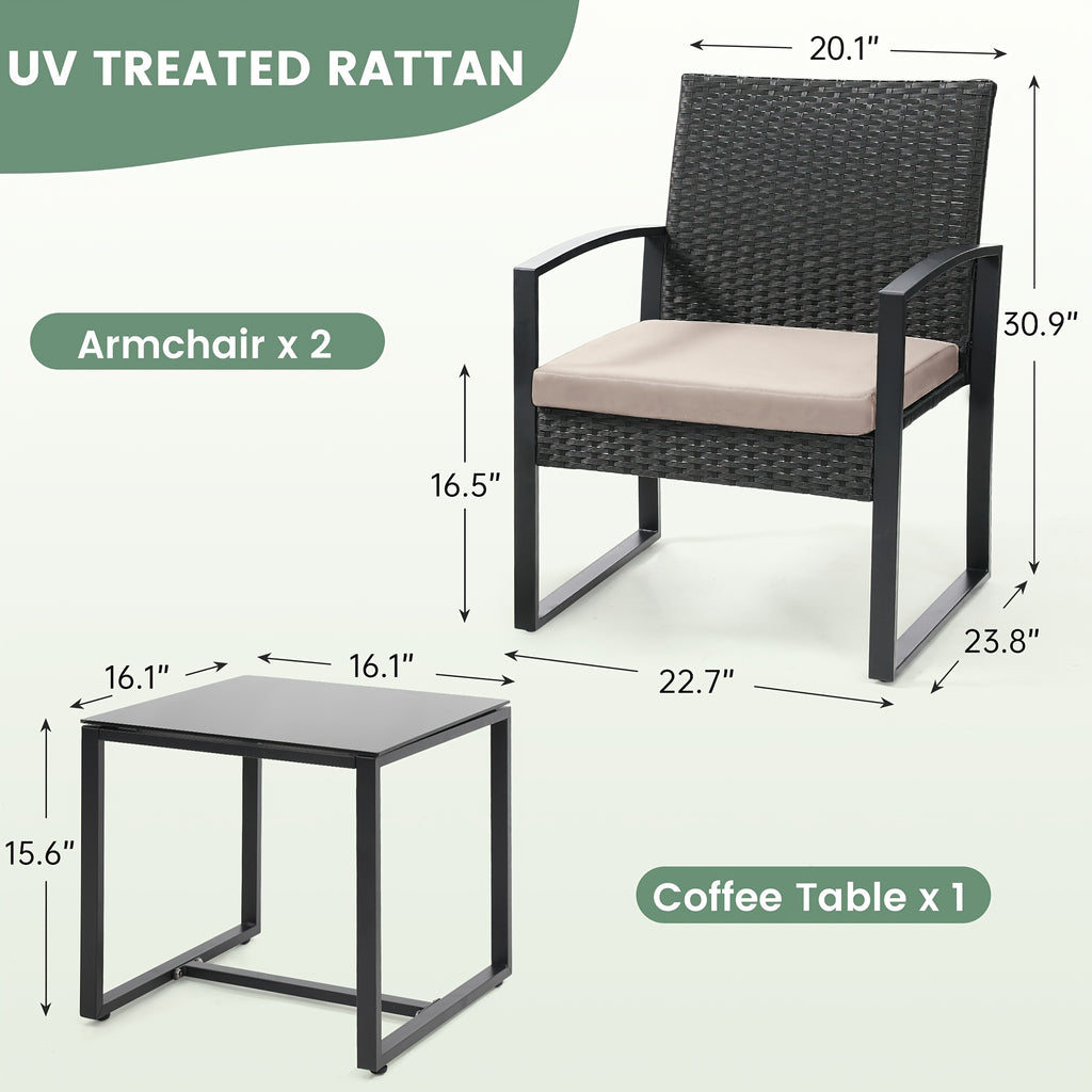 3pcs outdoor seating arrangement made wicker rattan