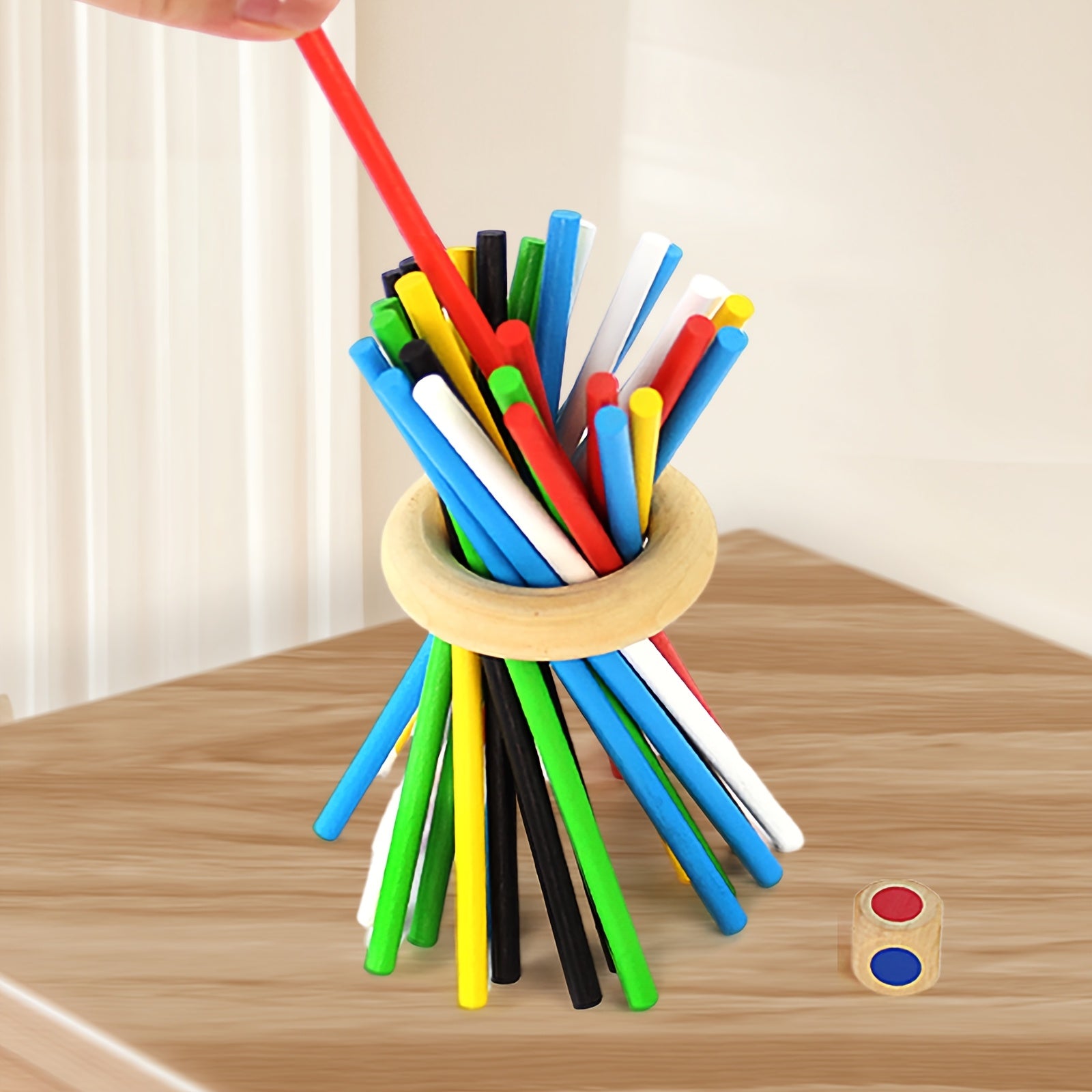 childrens wooden stick   1 dice 4 colored balls 30