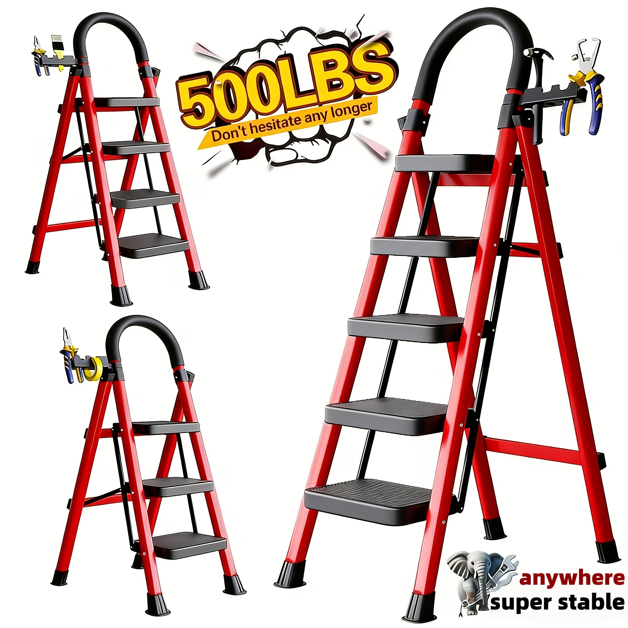500lbs load bearing folding ladder heavy duty steel step