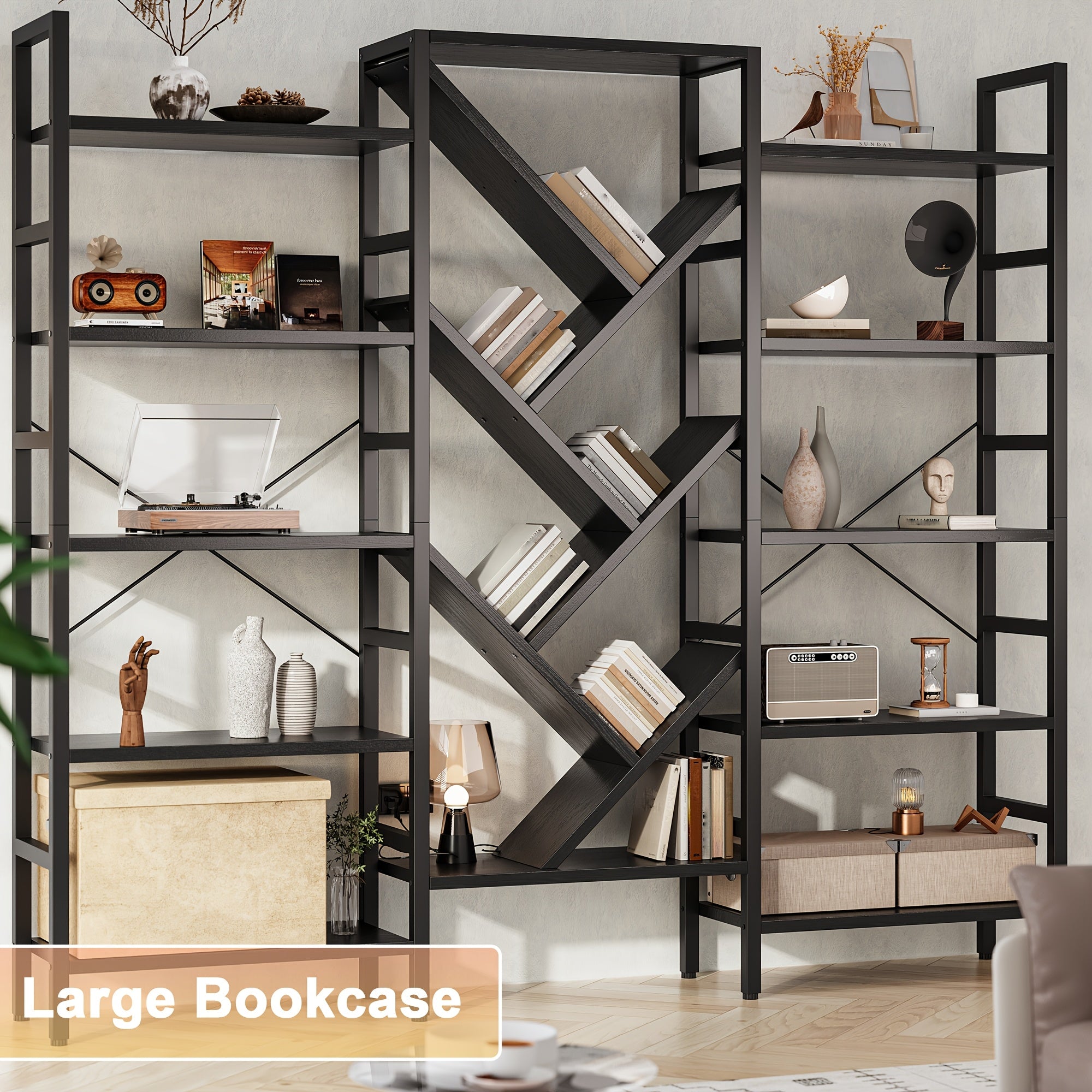 a   wooden bookcase measuring 70 9 x 70 featuring 5