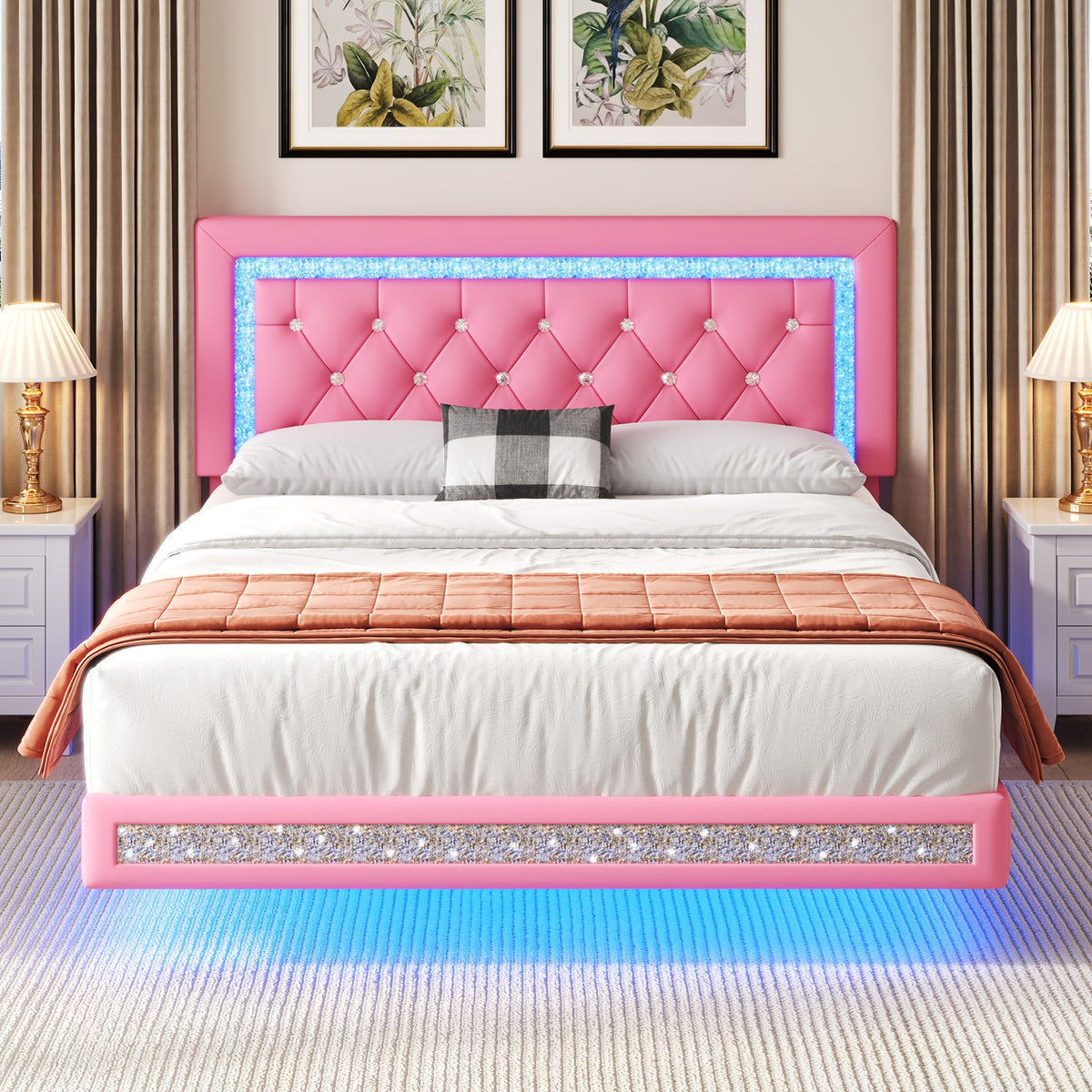 mraeer diamond quilted velvet silent full queen bed frame