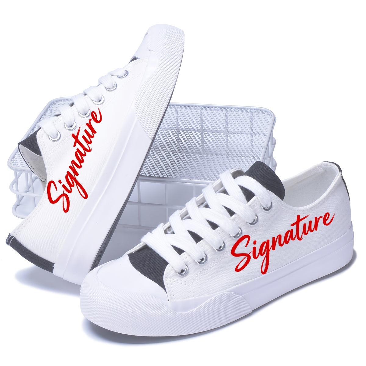 signature unisex couple shoes white low top black