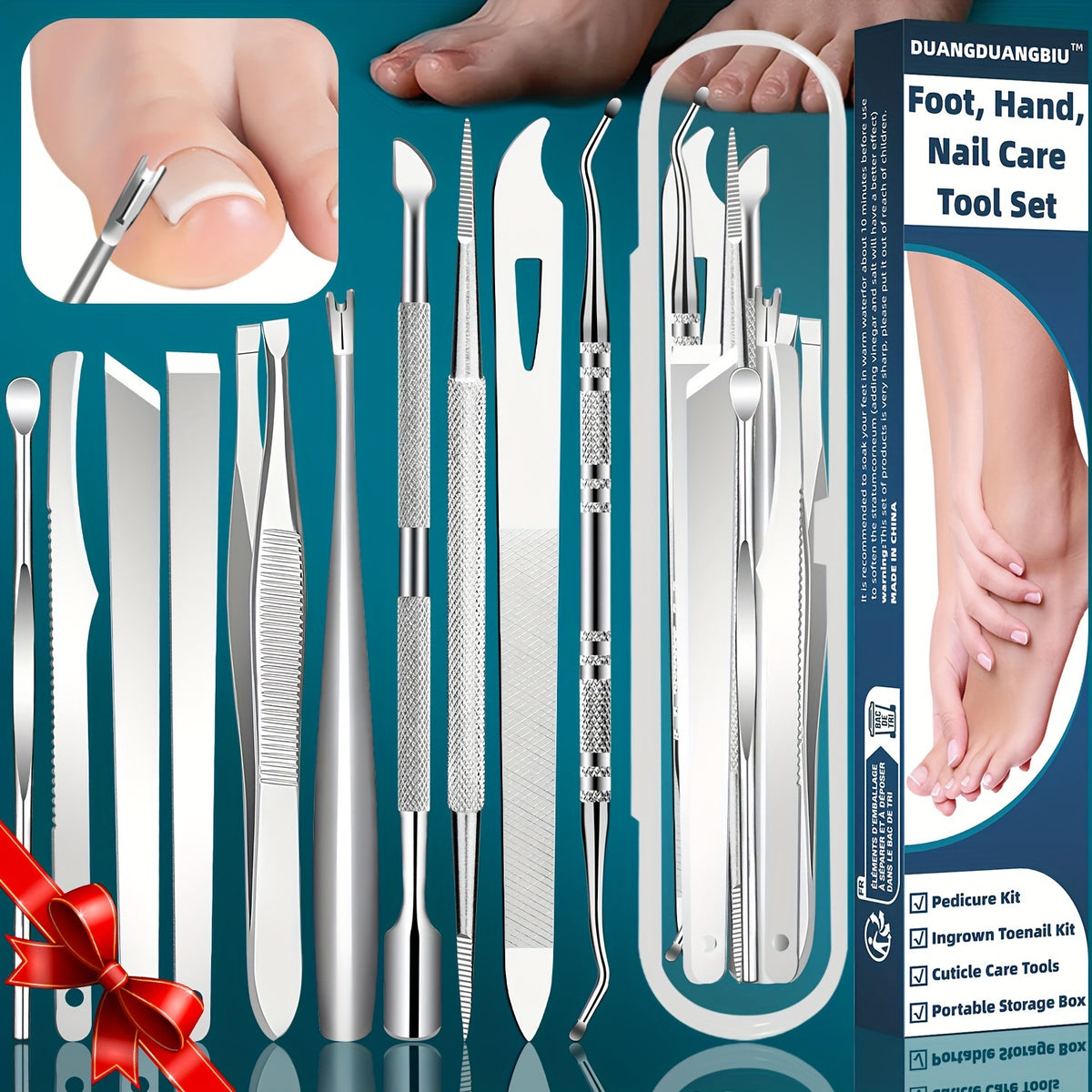 10pcs stainless steel ingrown toenail cuticle removal kit