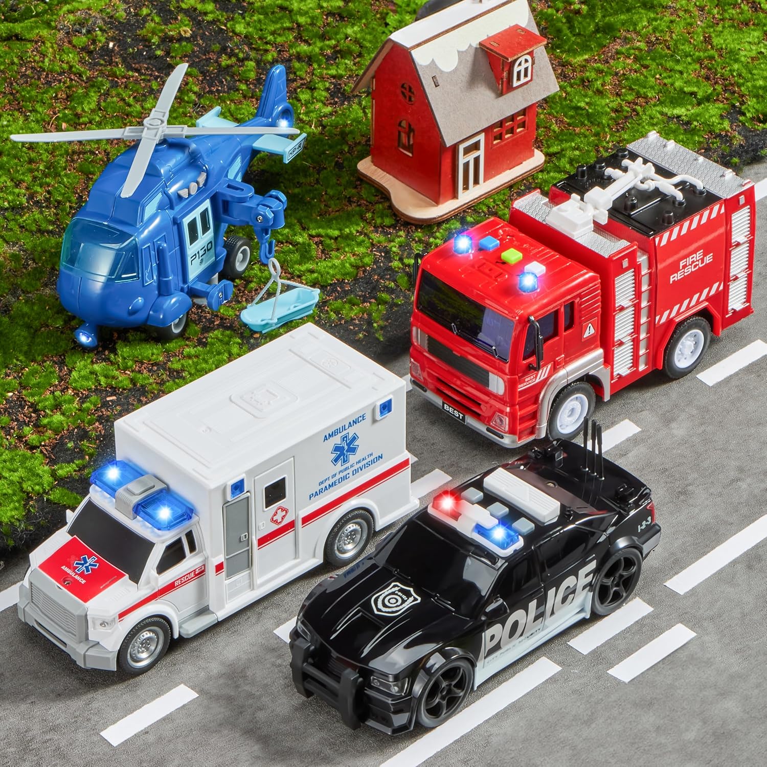 4 pack emergency vehicle truck toys kids age 3 friction
