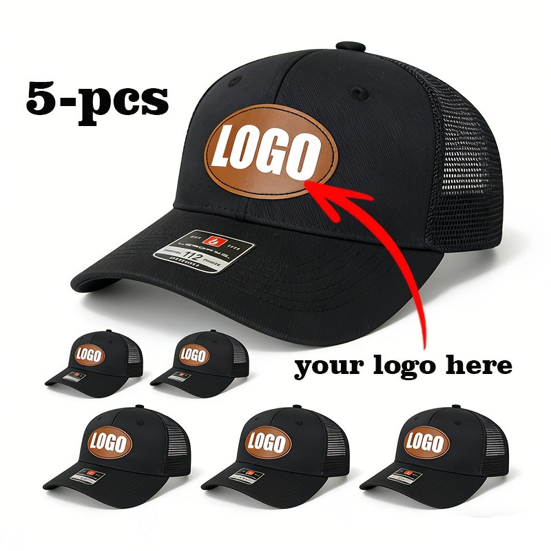 5pcs set tan oval logo mesh baseball caps customizable