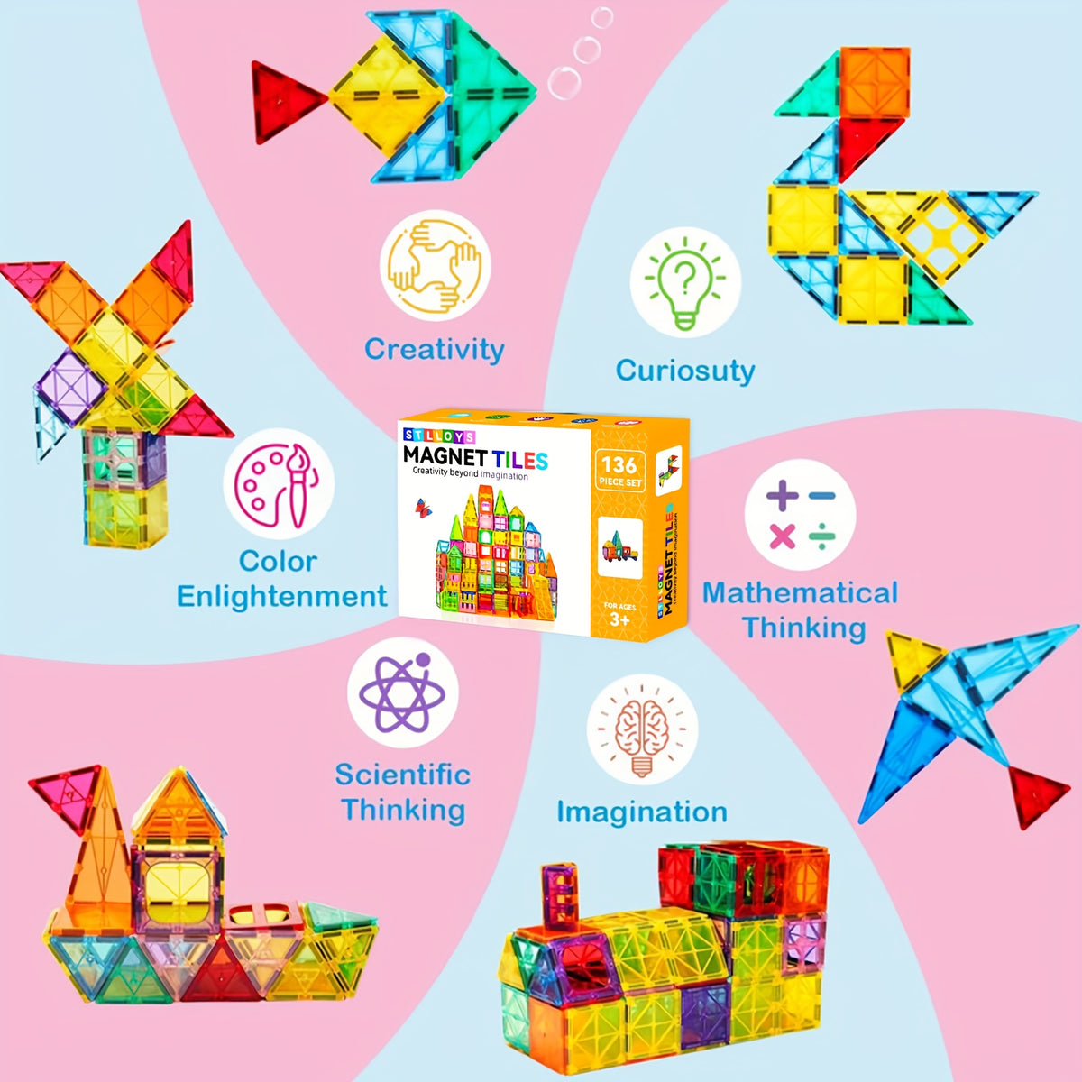 80 106 136pcs magnetic tiles kids magnetic building blocks 2