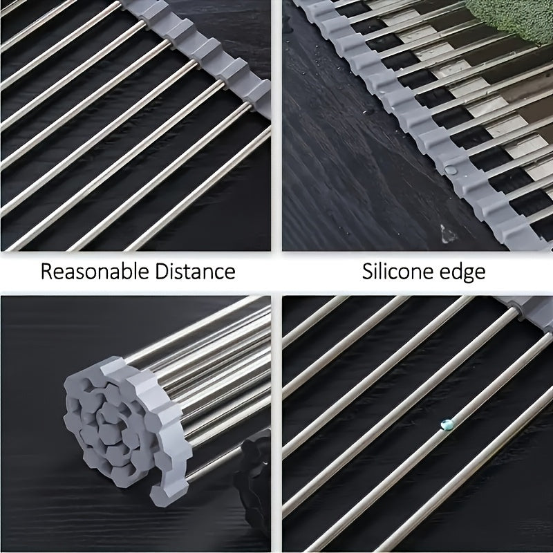 1pc deluxe roll stainless steel dish drying rack space