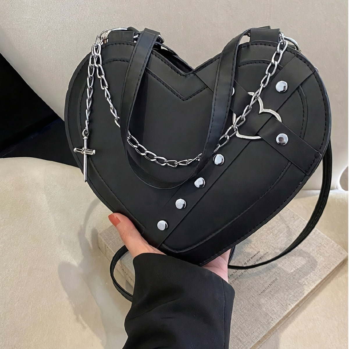 women gothic y2k punk   shaped shoulder bag rivet