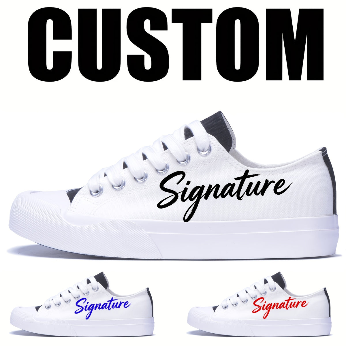 signature unisex couple shoes white low top black