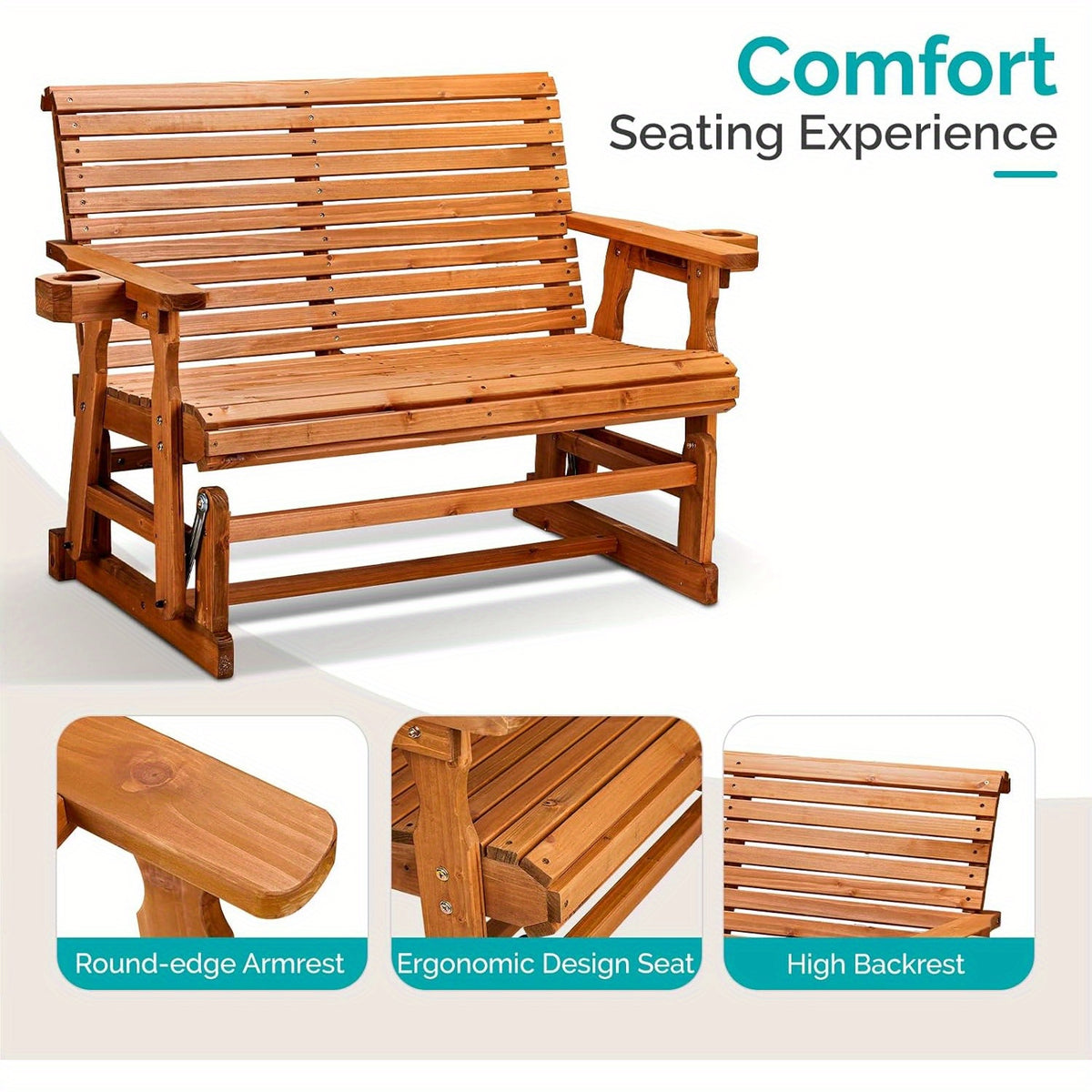 hd outdoor glider bench wood patio glider cup holders porch