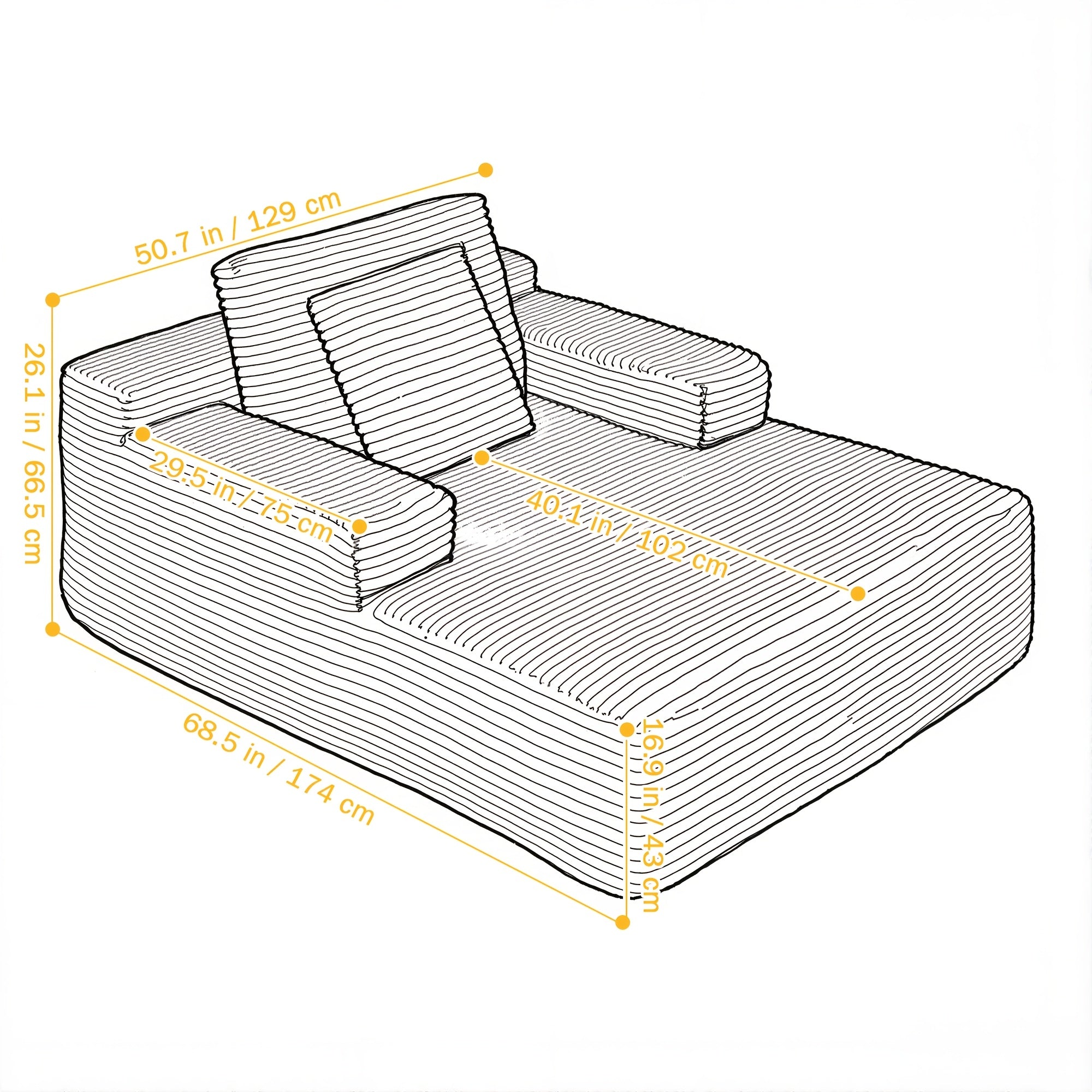 51 inch oversized boneless lounge chaise recliner corduroy