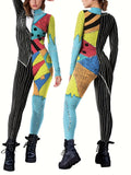 6131 fashion print party jumpsuit cosplay print long sleeve