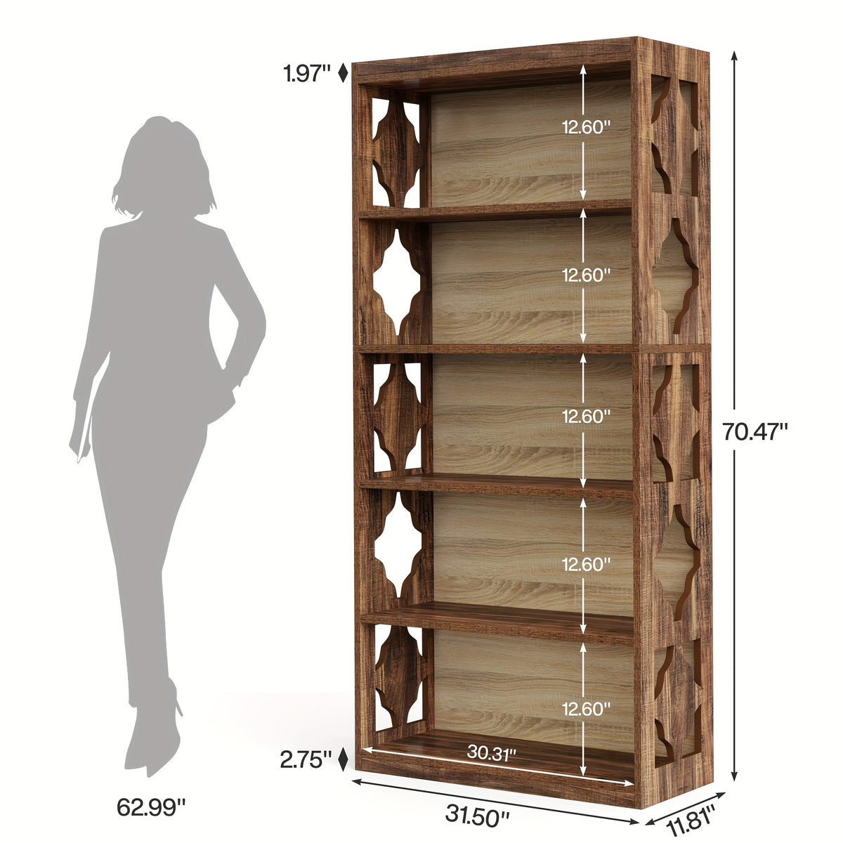 5 tier tall bookshelf bookcase large wooden shelf 11 81 d x